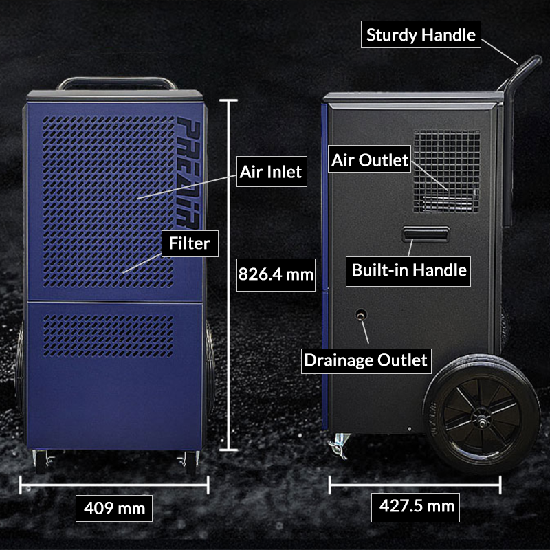 Details of Preair Ht 901 Commercial Dehumidifier with Handles and Wheels
