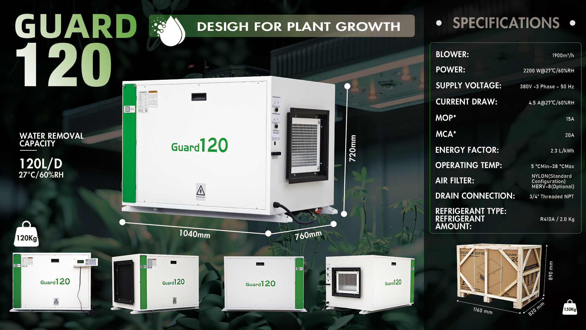 GUard120 Commercial Dehumidifier for Grow Room