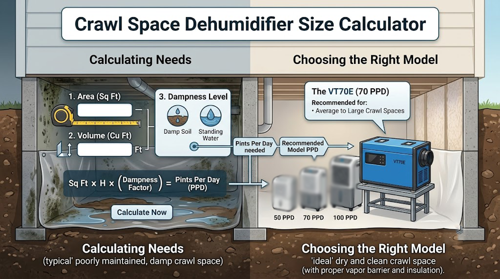 Vt70e Crawl Space Dehumidifier with Proper Size Hot Sale